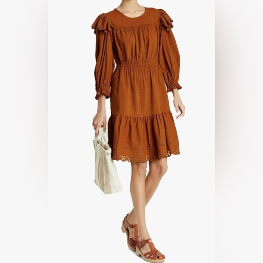 Universal Thread Rust Orange Ruffle Mini Dress Cottagecore Fall Boho- Size XL - Picture 2 of 4